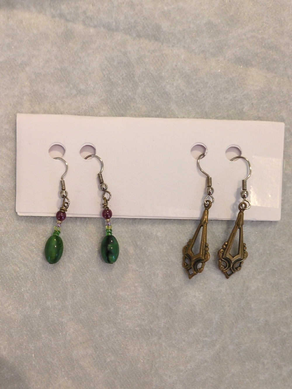 Dangle Earring Lot 2 Bohemian Silver Green Purple Beads Antique Bronze Filigree